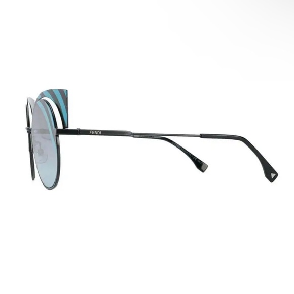 $695 Fendi Cutout Cat Eye Sunglasses Blue + Black Bold Stripes Italy Case NWT - Picture 11 of 16